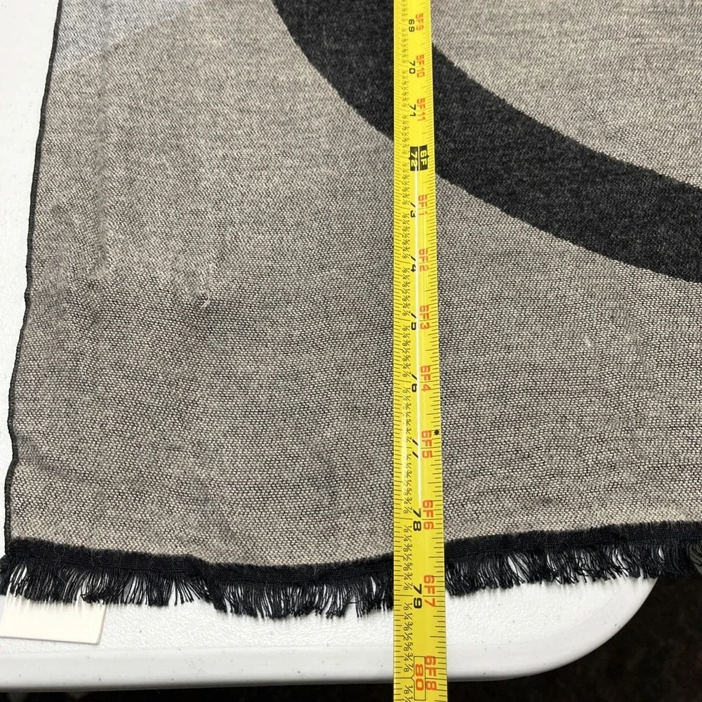 Calvin Klein‎ Blanket Scarf Shawl Wrap Gray Black Logo Fringe Classic Neutral